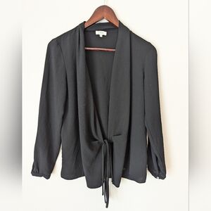 Aritzia Wilfred 100% Silk Trimming Black Wrap Blouse Long Sleeve Womens Sz  XXS